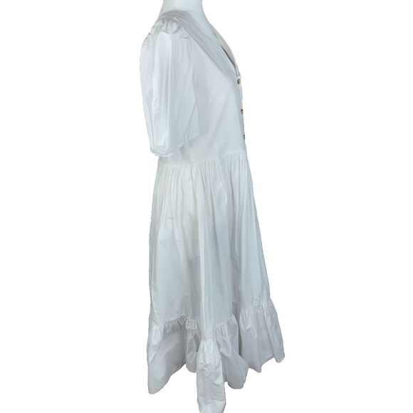 RHODE Dress Size Med White Nisha Puff-Sleeve Cotton Poplin Pockets Unlin… - Picture 4 of 16